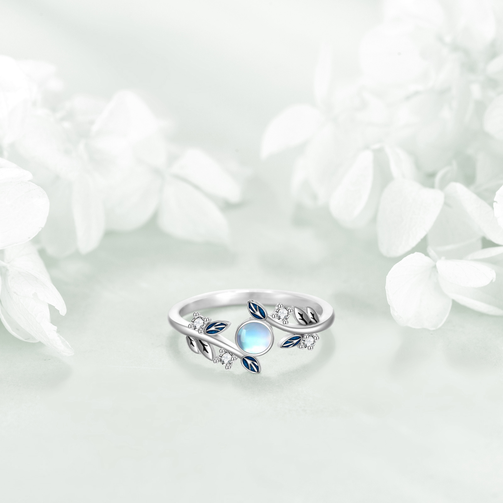Women's Sterling Silver Moonstone Leaf Ring, Promise Ring